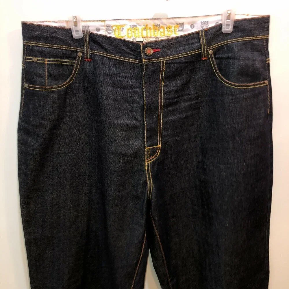 Touchbase Mens 42 x 35 Dark Wash Loose Fit Straight Leg Zipper Fly Denim Jeans